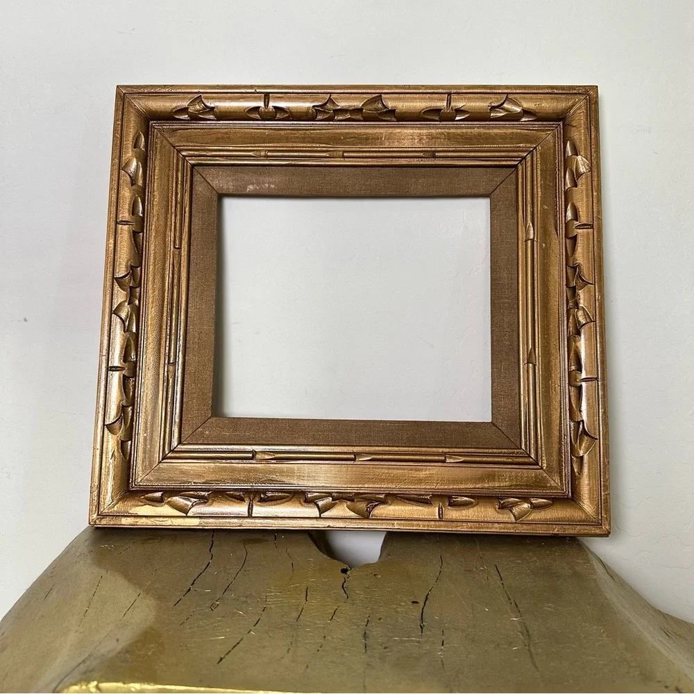 Vintage Antique Gold Painted carved wood 12x10”-18x20”picture/art frame